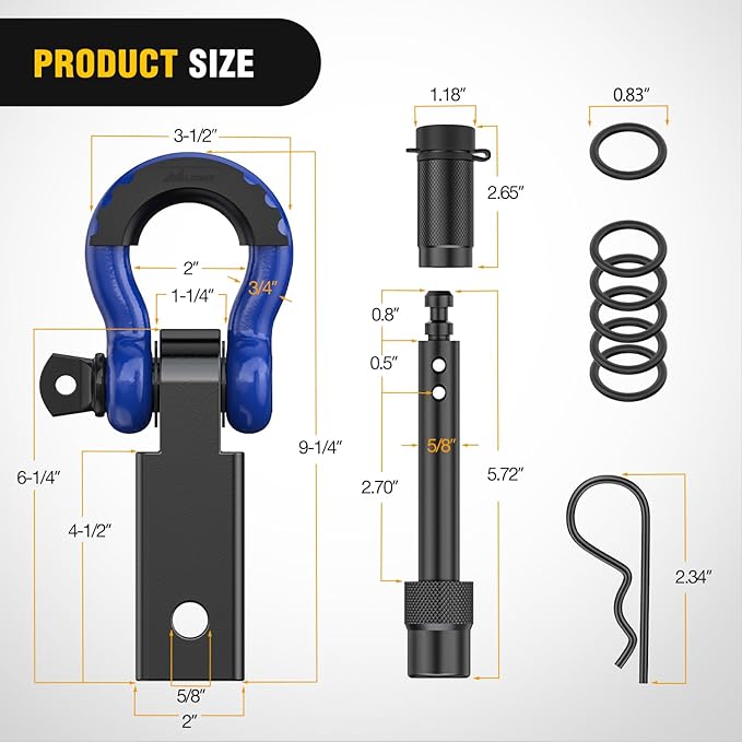 Nilight Anti-Theft Shackle Hitch Receiver 2Inch 45000 LBs Breaking Strength 3/4" Anti-Theft D Ring Shackle 5/8" Trailer Hitch Lock Pin Heavy Duty Solid Towing Kit for Trucks Off Road (Blue&Black)
