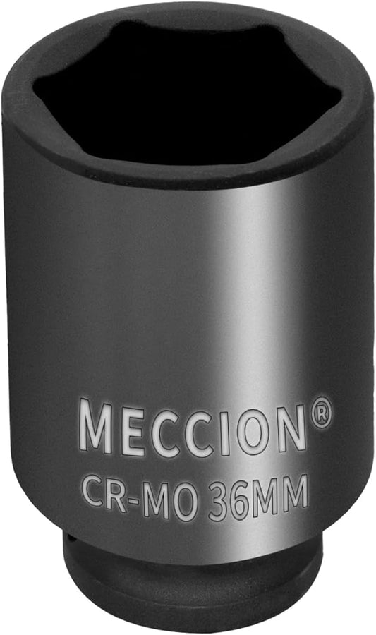 Meccion 1/2 Inch Drive Impact Socket 36mm Metric, 6 Point Cr-Mo Deep Impact Socket, 78mm Length
