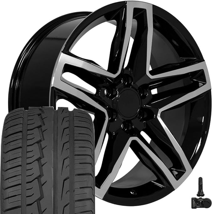 OE Wheels CV34 22 Inch Rims and Tires Fit Silverado 1500 Trail Boss Style 6x139.7 22x9 Gloss Black Machined - Hollander 5911 - iMove GEN 2 SUV 285/45-22 (Set of 4)