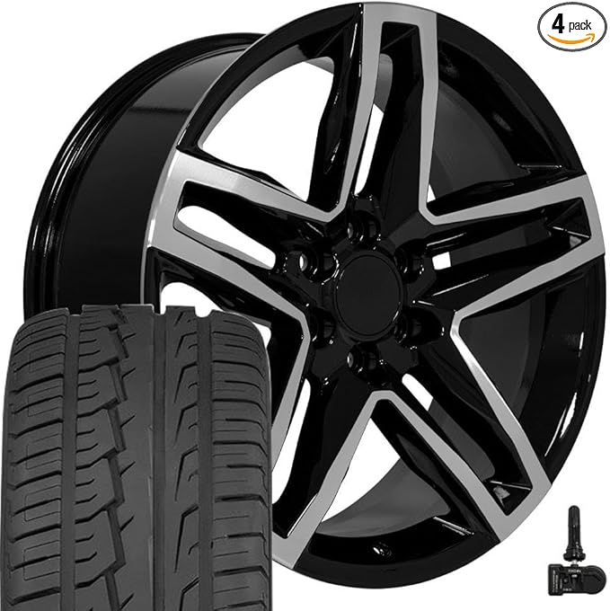 OE Wheels CV34 22 Inch Rims and Tires Fit Silverado 1500 Trail Boss Style 6x139.7 22x9 Gloss Black Machined - Hollander 5911 - iMove GEN 2 SUV 285/45-22 (Set of 4)
