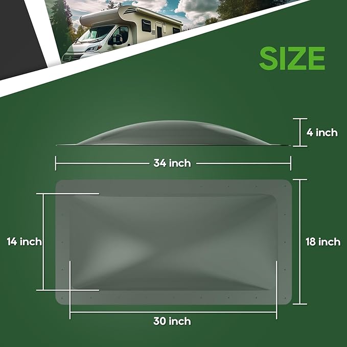RVGUARD RV Skylight Replacement, 18" x 34" Outer Dimension Skylight Fits All Standard 14" x 30" Openings, RV Skylight for Camper Trailer Fifth Wheel Truck, UV Resistant, Impact Resistant, Smoke