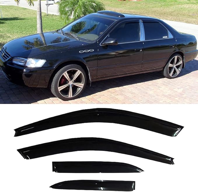 Original Side Window Wind Deflector fit for 1997-2001 Toyota Camry,4pcs Outside Mount Style Tape-On Nice Sun Rain Guards Set,Dark Smoke Window Visor 94856