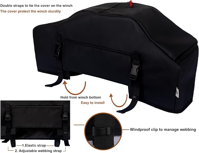 Winch Cover, High Quality UV-resistant Waterproof Winch Protective Cover, Indoor/Outdoor Winch Accessories, Weather Resistant Dust Cover for Electric Winches 8000-12000 lbs up to 13500 lbs (black)