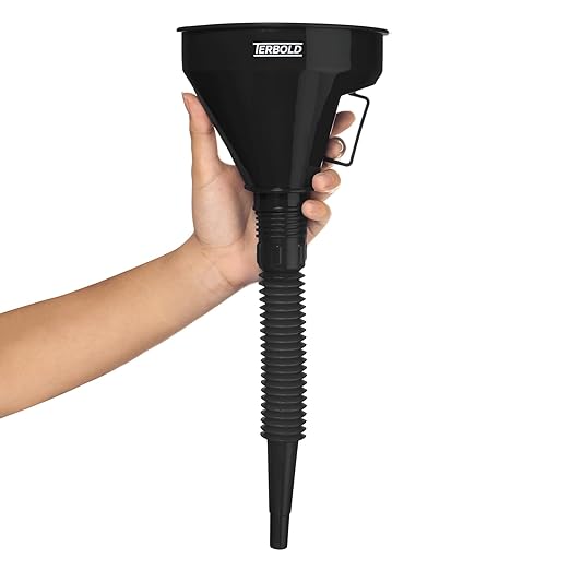 Automotive Flex Funnel with Hose | Wide Mouth Flexible Oil Funnel for Automotive Use - Gas, Transmission Fluid, Car Fuel, Oil Change (Black + Blue)