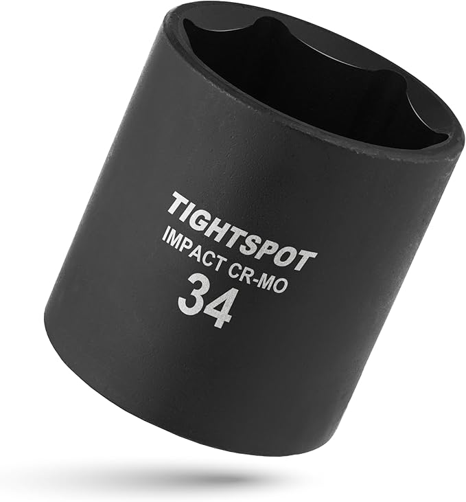 TIGHTSPOT 1/2 Inch Drive - 34mm Shallow Impact Socket with Anti-Rounding 6 Point Design, Heat-Treated CRMO Steel, Metric