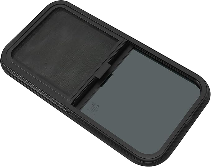 30" W x 15" H RV Window Horizontal Sliding, DOT Certified - Shatterproof Tempered Tinted Glass, with Net Screen and Trim Ring, Teardrop Replacement Trailer Camper Window