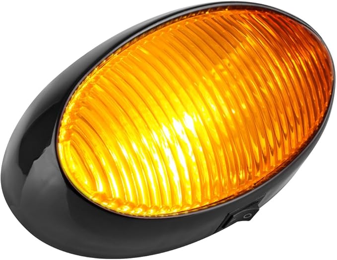 Lumitronics RV 12V LED Oval Porch Utility Light with On/Off Switch, Clear & Amber Lenses for Motorhomes, Campers, Trailers, 5th Wheels (Black)