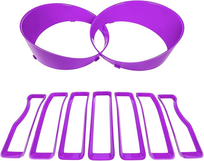 Front Grille Mesh Inserts & Headlight Cover for Jeep Wrangler JL JLU Sport & Sport S Only 2018-2023 Exterior Accessories Clip-in Grille Guard Cover Headlight Bezels Trim Ring (Purple 9PCS)