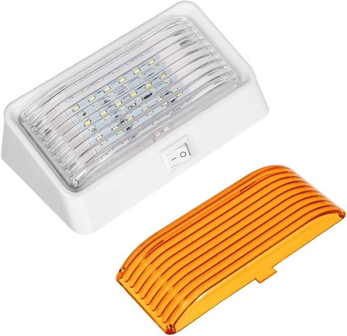 Partsam Rectangle LED Porch Light with On/Off Switch, RV Exterior Utility Light Fixture Cover Replacement for Motorhome Campers, 12V, 5th Wheels, Clear and Amber Lenses Removable