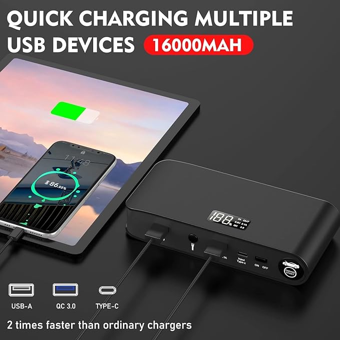 BOOKOO Car Battery Jump Starter 4000A,16000mAh Portable Battery Jumper Cables for Car 8L Gas | 7L Diesel Engines,Jump Box with USB QC 3.0 | PD 18W Fast Charging,3 LED Modes with SOS for Emergency Use