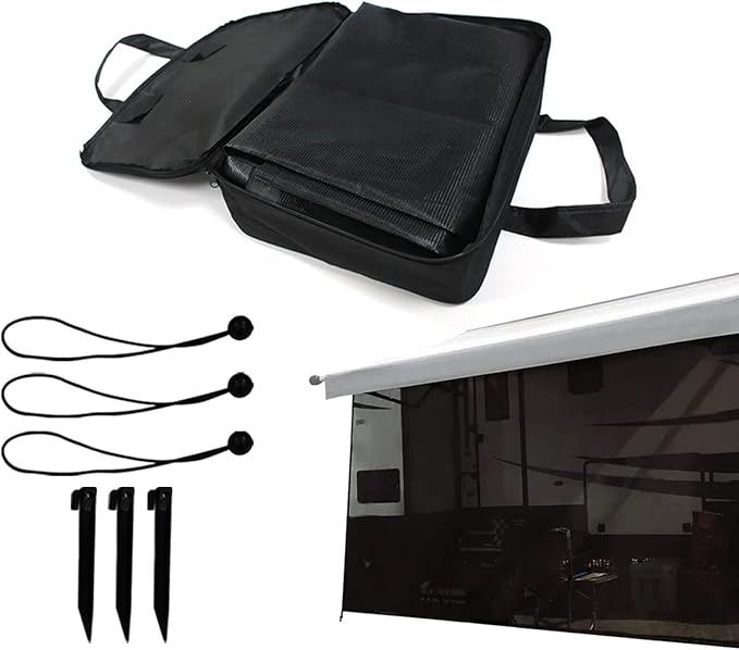 RV Awning Sun Shade Screen, Universal Mesh Fabric Awning Screen UV Blocker Complete Kits with Zipper for 'Trailer Camper Motorhome Replacement - 8' * 13'