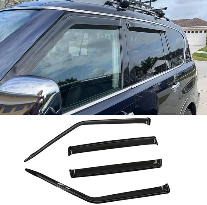 NI60 Original Side Window Wind Vent Deflector,4pcs Outside Mount Tape-On Nice Sun Rain Guards Set,Window Visor fit for 2017-2023 Nissan Armada