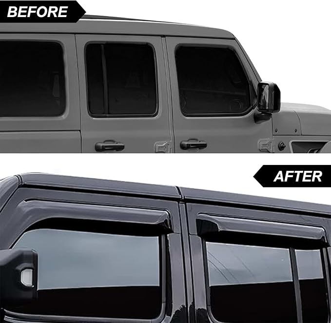 ZXMOTO Rain Guards Side Window Visor Vent Outside Mount, 4PCS Fits for Jeep Wrangler JL 2018 2019 2020 2021 2022 2023 2024 2025 4 Door
