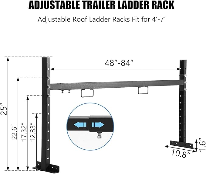 Adjustable Roof Ladder Racks,Trailer Ladder Racks Fit for 4'-7' Enclosed Trailers Cargo Vans Trucks – 2 Pack, Black