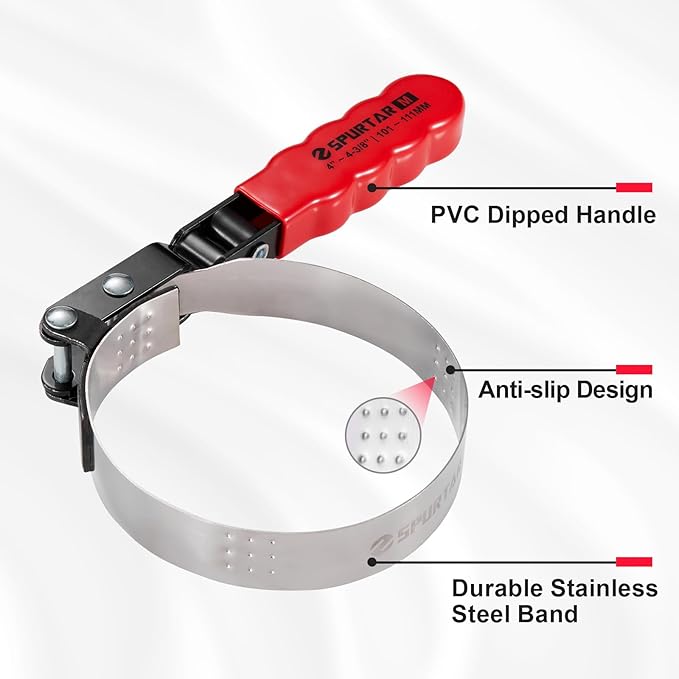 Spurtar Medium Oil Filter Wrench, Swivel Oil Filter Removal Tool, Fits Filters 4" to 4-3/8" (101-111mm) for 4S Shop Auto Repair Mechanic DIY Generator Small Engine