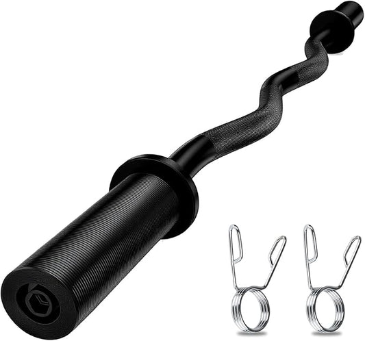 Olympic EZ Curl Barbell Bar, 47” Strength Training EZ Bar for Weight Lifting,Hip Thrusts,Biceps, triceps, Back/Leg Muscle Exercise,Chrome Curling Bar for 2 Inch Weight Plates,with 2 Spring Collars(500LBS)