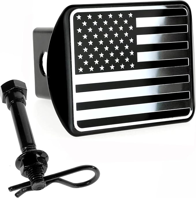 eVerHITCH USA Flag Metal Trailer Hitch Cover Plug (Fits 2" Receivers, Black & Chrome)