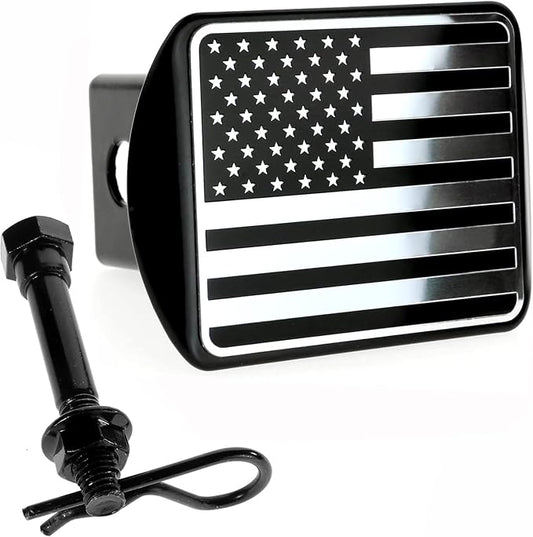 eVerHITCH USA Flag Metal Trailer Hitch Cover Plug (Fits 2" Receivers, Black & Chrome)