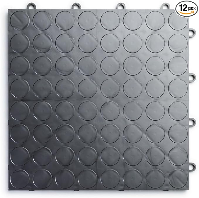 Big Floors RaceDeck CircleTrac, Interlocking Non-Slip Garage Flooring Tile, Durable, Modular, Heavy-Duty Copolymer, Easy Install (Graphite, 12 Pack of 12 x 12" Tiles)