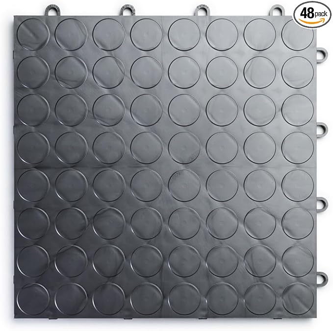 Big Floors RaceDeck CircleTrac, Interlocking Non-Slip Garage Flooring Tile, Durable, Modular, Heavy-Duty Copolymer, Easy Install (Graphite, 48 Pack of 12 x 12" Tiles)