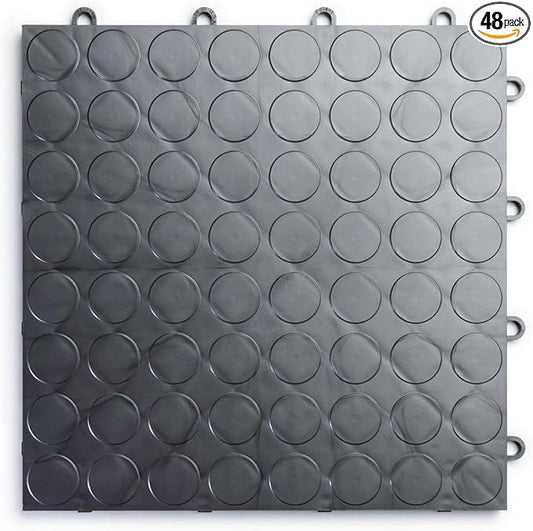 Big Floors RaceDeck CircleTrac, Interlocking Non-Slip Garage Flooring Tile, Durable, Modular, Heavy-Duty Copolymer, Easy Install (Graphite, 48 Pack of 12 x 12" Tiles)