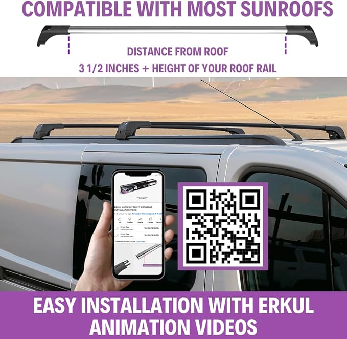 ERKUL Roof Rack Cross Bars for Volvo XC60 2018-2026 | Aluminum Crossbars with Anti Theft Lock for Rooftop | Compatible with Flush Rails - Black