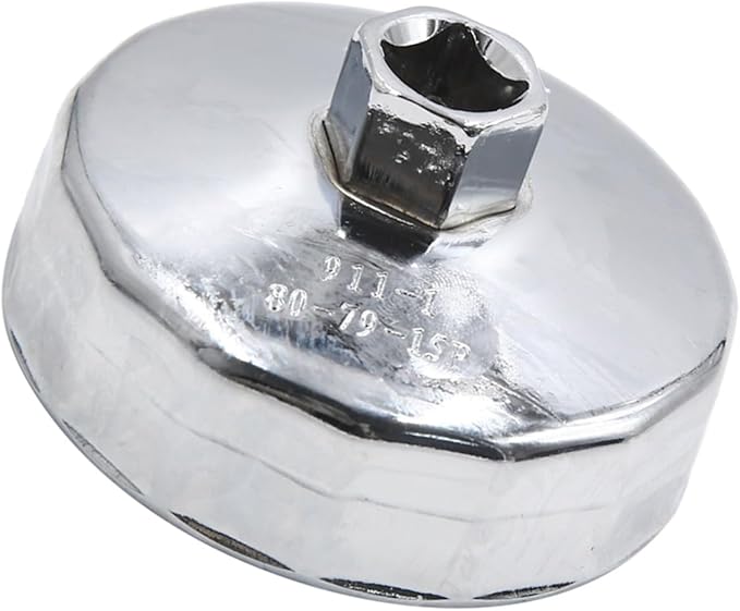 Motoforti Universal Oil Filter Cap Wrench Socket 79-80mm 15 Flutes, Steel, Silver Tone, 1 Pc
