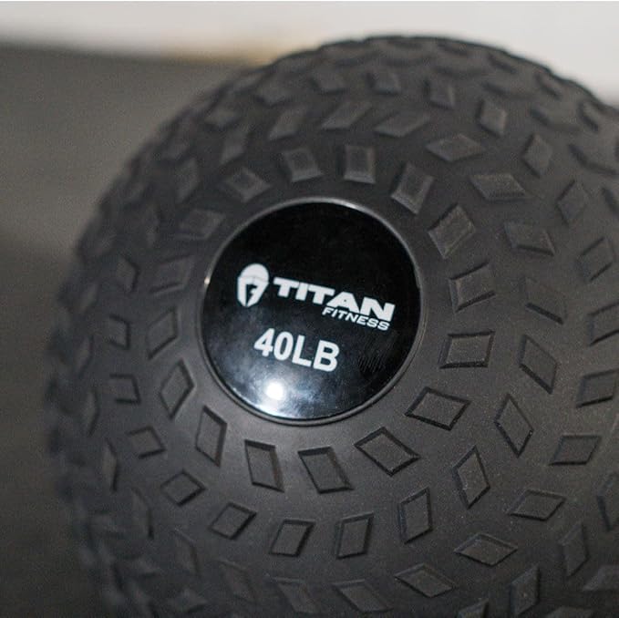 Titan Fitness Rubber Tread Slam Ball, Dead Bounce, Weight Workout - Throw, Catch, Slam, Twist