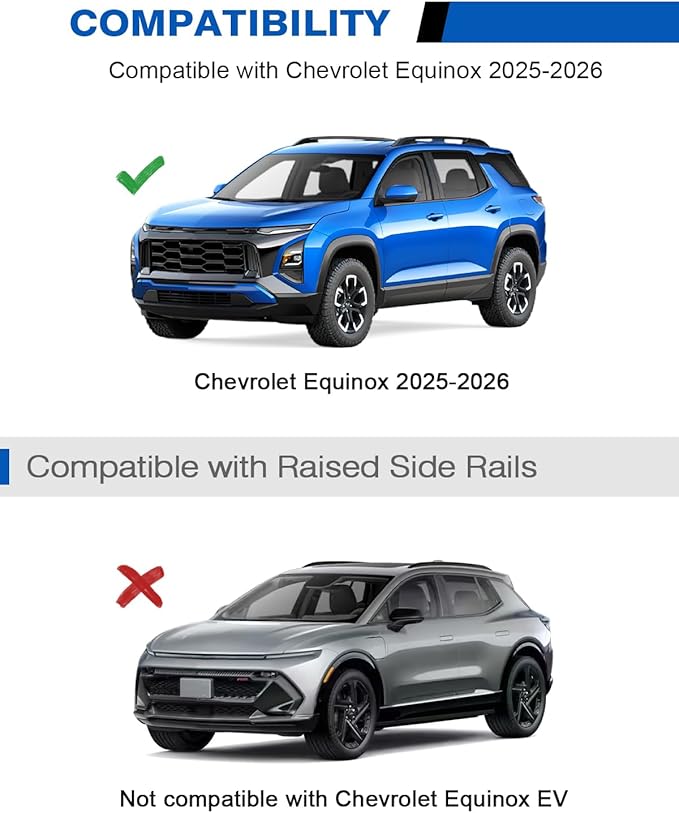 Lockable 300lbs Roof Rack Cross Bars Compatible with 2025 2026 Chevy Chevrolet Equinox with Raised Side Rails (Not for EV), Heavy Duty Aluminum Roof Rails Crossbars Cargo Black Rooftop.