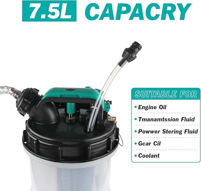 7.5L Oil Fluid Extractor Pump Manual/Pneumatic Oil Vacuum Change Pump with Air Control Valve 4 Tubes Oil Dipstick and Brake Release Hose