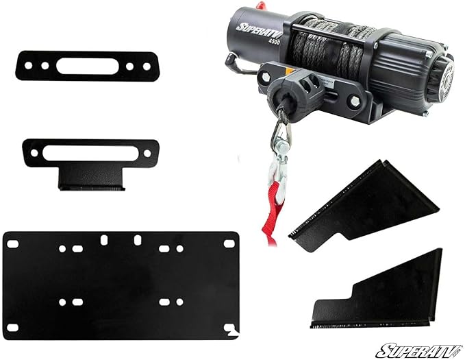 SuperATV Winch Mounting Plate for Kawasaki Mule Pro DX/DXT/FX/FXT/FXR/FXT Ranch Edition (See Fitment) | Compatible with Many OEM and Aftermarket Winches | CNC Brake Press Steel Construction