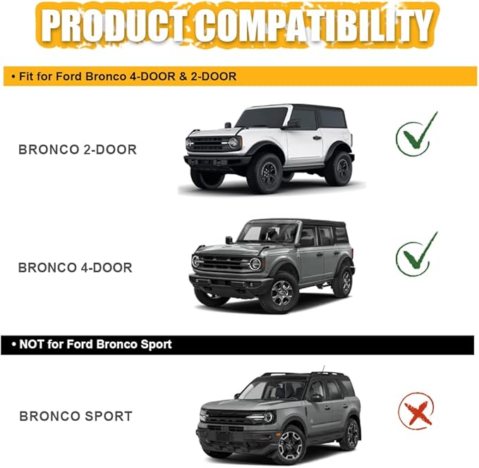 Hood Deflector Hood Protector Fit for Ford Bronco 4-Door & 2-Door 2021 2022 2023 2024 2025 Trail Armor Textured Black Hood Guard Shield Bug Deflector