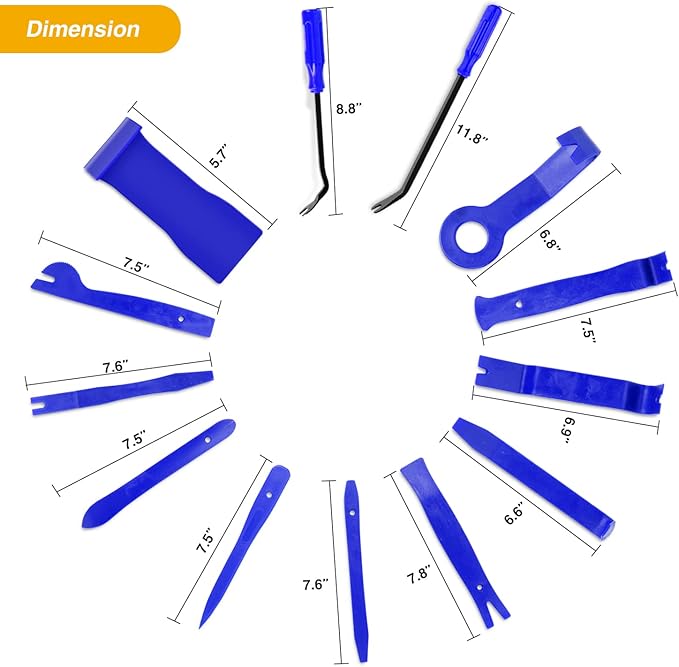 GOOACC 13PCS Nylon Trim Removal Tool Set for Bumper Fastener Rivet Clips Car Door Clip Panel Audio Video Dashboard Dismantle Blue (GRC-203)