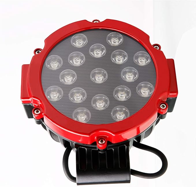 Black Horse Grille Brush Bumper Guard Modular Black Come with Pair of 7.0" Dia.LED Lights with Red Trim Rings Compatible with 1996-1998 Toyota 4Runner|1998-2000 Toyota Tacoma-17T80202MA-PLR