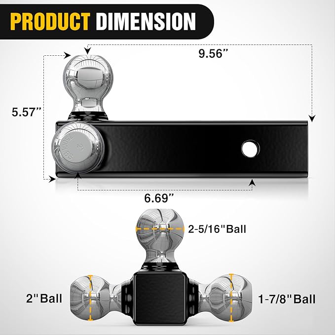 Nilight Multi-Ball Trailer Hitch Ball Mount, 1-7/8, 2, 2-5/16-Inch Balls, Triple Ball Mount fits 2-1/2-Inch Hitch Receiver, Chrome Plating