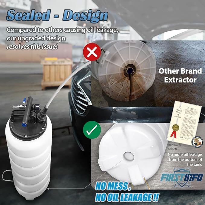 FIRSTINFO A1106USY3 Patented 15L / 3.9 Gallon Taiwan Pneumatic/Manual Oil Vacuum Extractor | Oil Change Pump | 47 Inch Tube