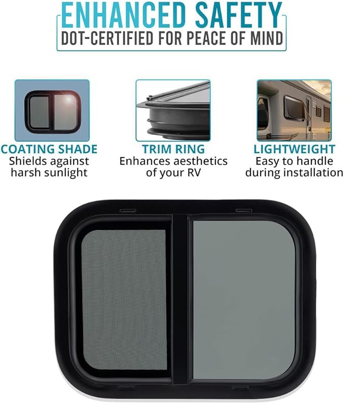 ProFlex RV Horizontal Sliding Window 24" W x 22" H – Heavy Duty Ultra Thick 5mm Tempered Glass, RV Camper Windows Replacement with Trim for 1-1/2’’ Wall Thickness – Easy Installation, DOT Certified