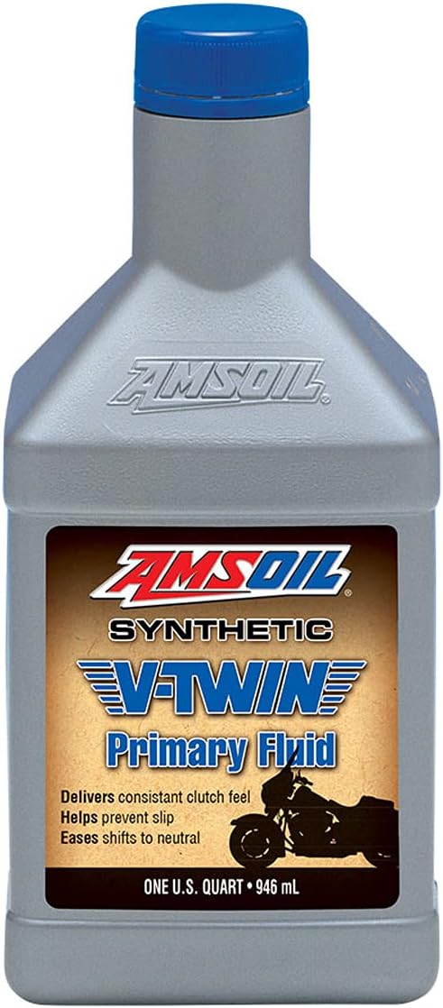 AMSOIL 100% Synthetic V-Twin Primary Fluid – 1 Quart – Premium Wet-Clutch Compatible Primary Oil for V-Twin Motorcycles – Smooth Shifting, Reduced Heat & Wear