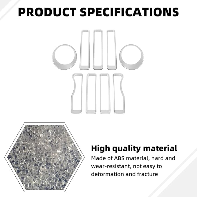 Grille Grill Insert+Headlight Turn Light Cover Compatible with 2018-2023 Jeep Wrangler JL JLU Sport/Sport S Only,Not for Sahara,Rubicon 4xe(Silver)