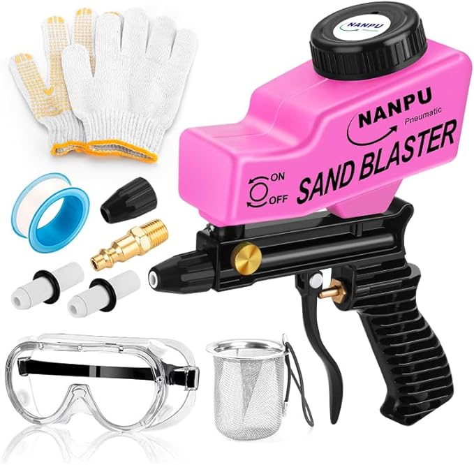 NANPU Light-Duty Air Sandblaster Gun Kit with Gravity Feed, Ceramic Nozzle, Metal Body, for Small Project Surface Prep, Paint & Rust Removal, Metal/Wood/Glass Etching, Requires Air Compressor