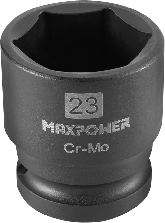 MAXPOWER 1/2 Inch Drive 21mm Standard Impact Socket, Made with Heat-Treated Chrome Molybdenum Steel, 6-Point Design, Metric