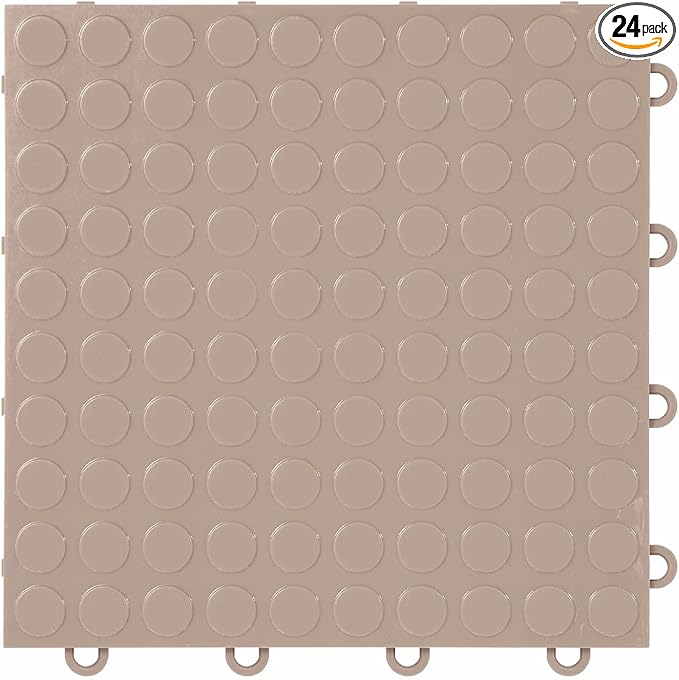 FlooringInc's Nitro 12"x12" Snap-Together Garage Flooring Tiles, Non-Slip Interlocking Plastic Floor Mat, Coin Pattern, Sahara Sand, 24 Tiles, 24 Sq/Ft