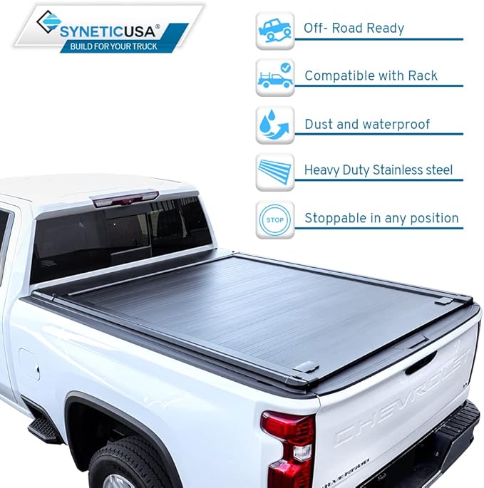 Syneticusa MR Retractable Hard Tonneau Cover Fits 2007-2025 Silverado/Sierra 1500 6'6" 79.4" Truck Bed Waterproof Accessories