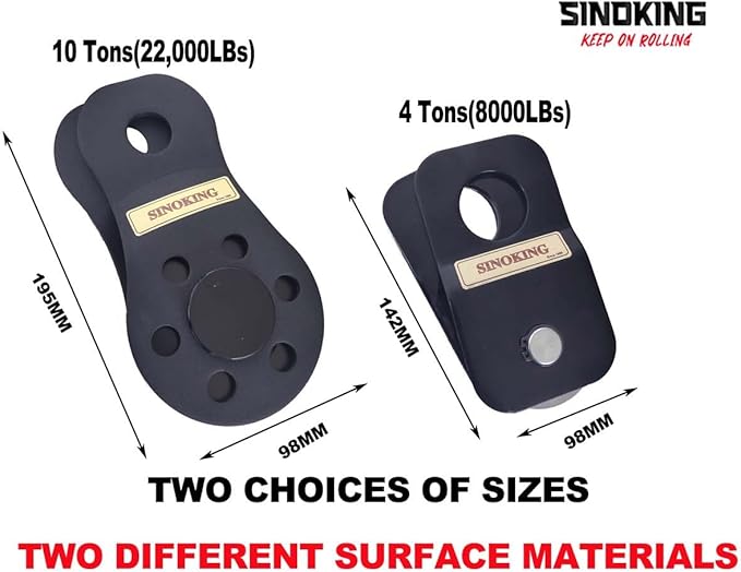 SINOKING Winch Snatch Block 22000lbs/10T Max Load, Heavy Duty Rope Pulley&Recovery Vehicle Easily,Winch Accessories,Universal Snatch Block for winches.Black Textured Coating.