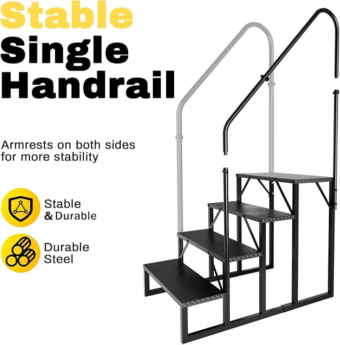 RV Steps with Handrail, Hot Tub Steps Outdoor, 4 Step Ladder Stool, RV Stairs with Anti-Slip Panel, Camper Steps for Spa, Travel Trailers, Pool and Porch
