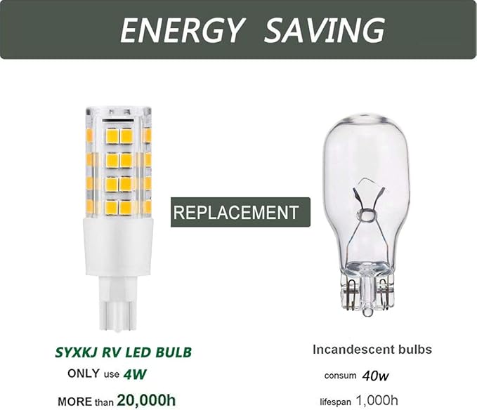 12 Volt 921 Wedge Replacement LED Bulb, T10 12V Interior Lighting RV Light Bulbs for Trailer Motorhome 5th Wheel, 400LM Marine Boat Dome Light Replacement(5Pack, 3000K Warm/Soft White)