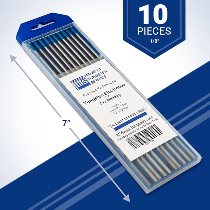 Midwest Tungsten Service TIG Welding Tungsten Electrodes 10-Pack (Blue - 2% Lanthanated Tungsten (WL20/EWLa-2), 1/8")
