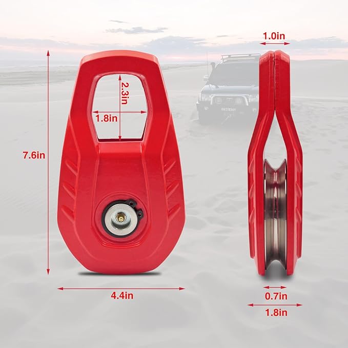 MILINI Snatch Block, 55,000 lbs (25T) Strength Recovery Off-Road Heavy Duty Winches Pulley for Synthetic Rope or Steel Cable, Universal Tackle Block for Truck, Tractor, ATV & UTV (Red)