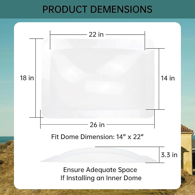 RV Skylight Replacement 18" x 26" -Universal Outer Dome Fits All Standard 14"x22" Openings, RV Shower Skylight for Camper Trailer Fifth Wheel Motorhome Truck (CLEAR)