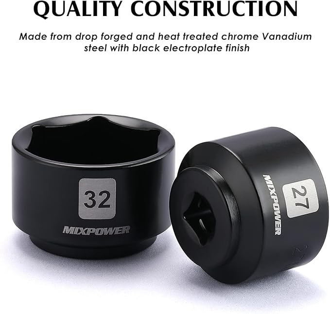 MIXPOWER 5 Pieces 3/8 inch Drive Low Profile Fuel Filter Socket Set, Low Profile Design for Easy Access, Chrome Vanadium Steel for Resist Rust and Corrosion, Low Profile Design for Easy Access